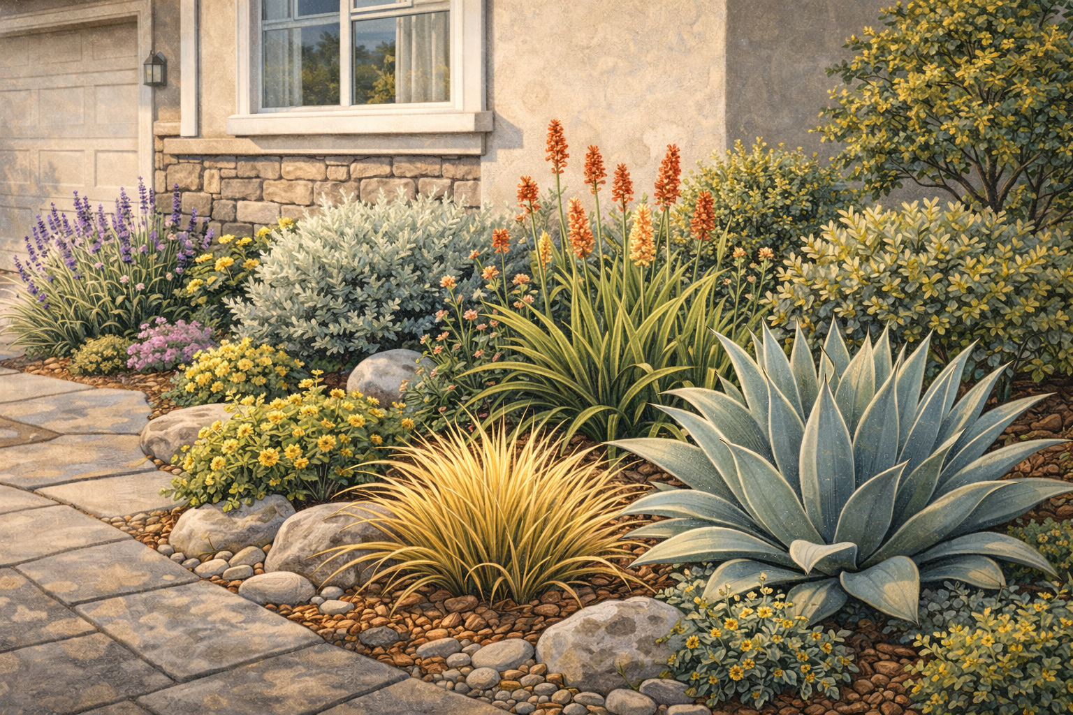 Drought-tolerant hillside landscape